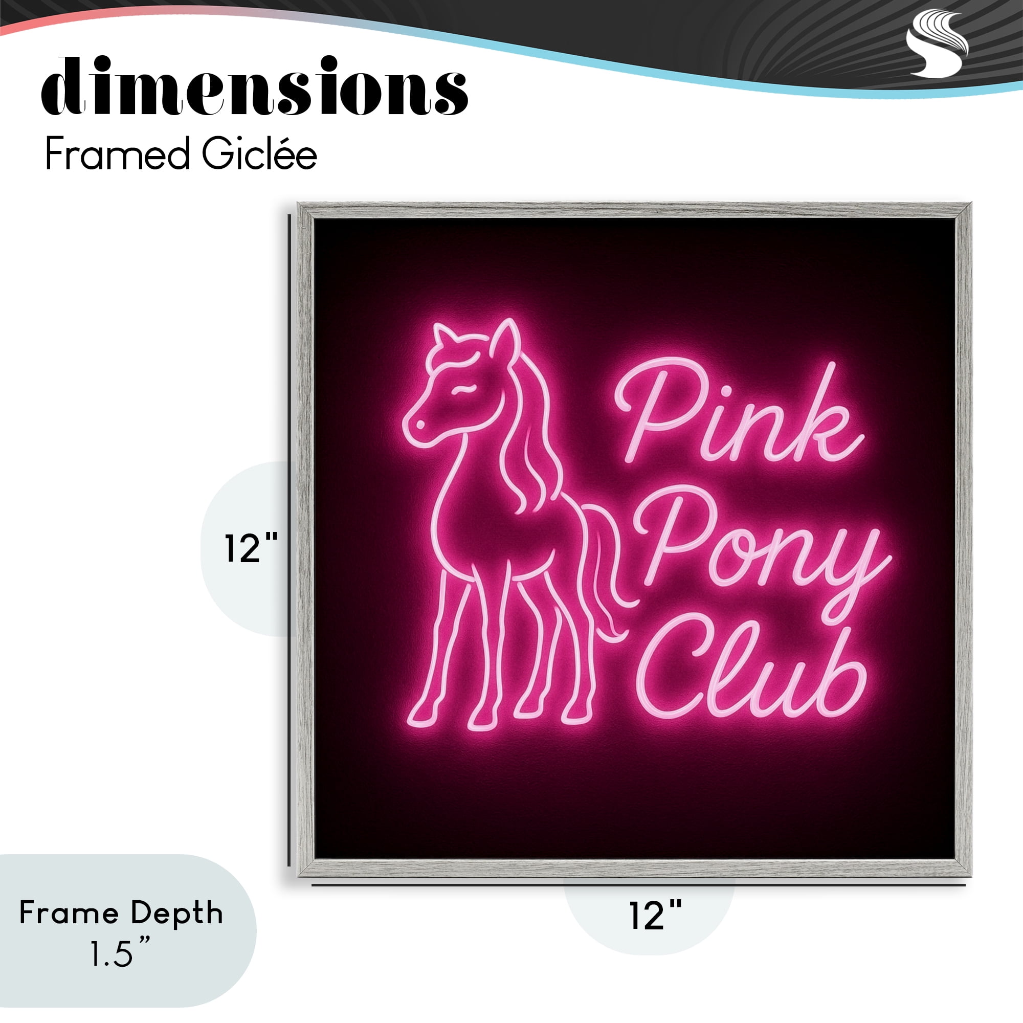 Stupell Industries Pink Pony Club Neon Gray Framed Giclee Art, design by Grotto Studios