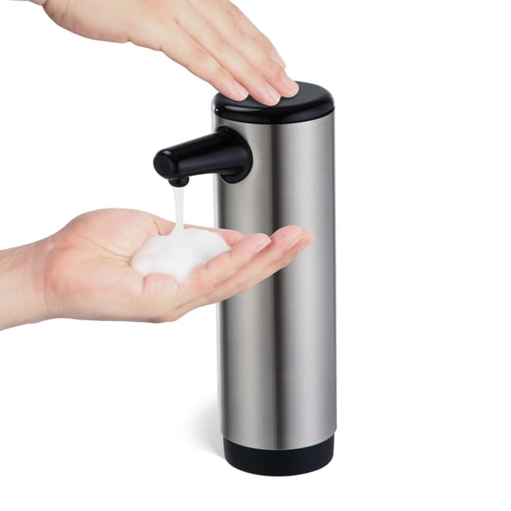 Home Zone Living Stainless Steel Foaming Hand Soap Dispenser with Refillable Bottle, Silver