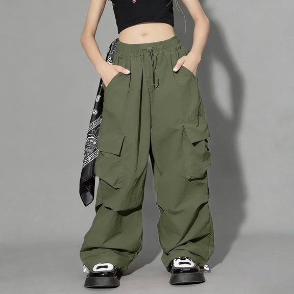 Kids Cargo Pants 5-16 Years, Boys Girls Loose Fit Joggers with Multiple Pockets, Elastic Waist Casual Pants for School and Playground Blackish Green 120