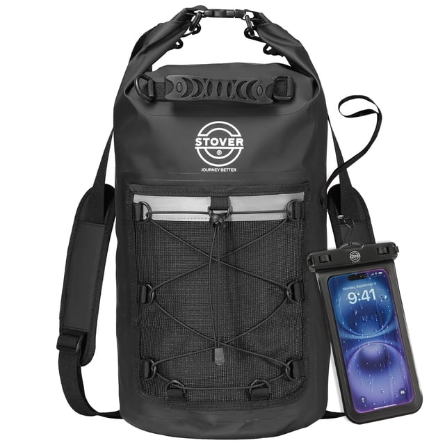 Mochila STOVER, bolsa impermeable y impermeable con funda para teléfono, color negro