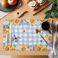 thumbnail image 2 of Sunflowers Placemats Set of 12, Spring Watercolor Flowers Butterflies Hydrangea Blue Placemats for Dining Table, Place Mats for Kitchen Tabletop, Waterproof Wipeable Dining Table Mats Set, 2 of 9