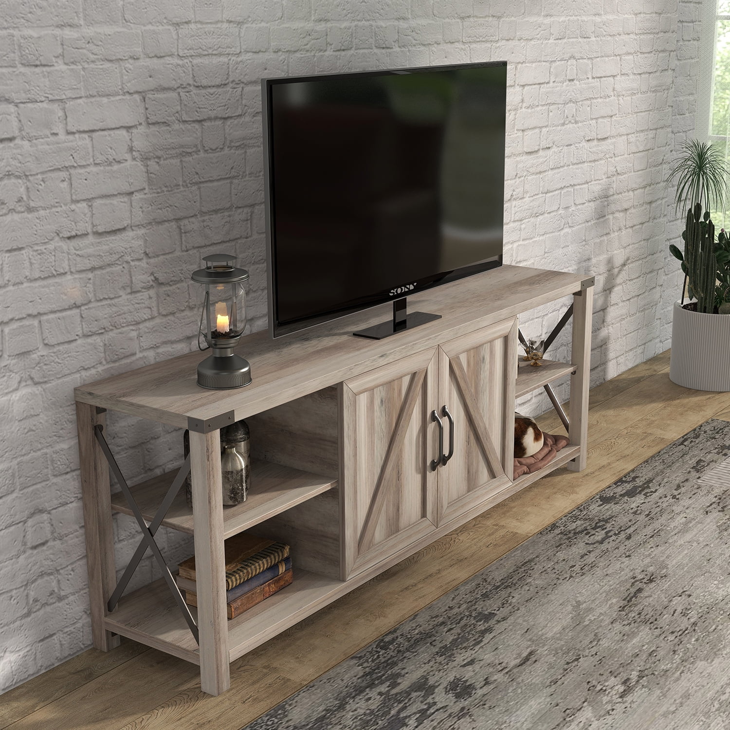 Kadyn 68" TV Stand, Wood Metal TV Console with Storage Cabinets and Shelves, Particle Board TV Stand for Televisions Up to 78", Antique Grey White Kadyn 68" TV Stand, Wood Metal TV Console with Storage Cabinets and Shelves, Particle Board TV Stand for Televisions Up to 78", Antique Grey White