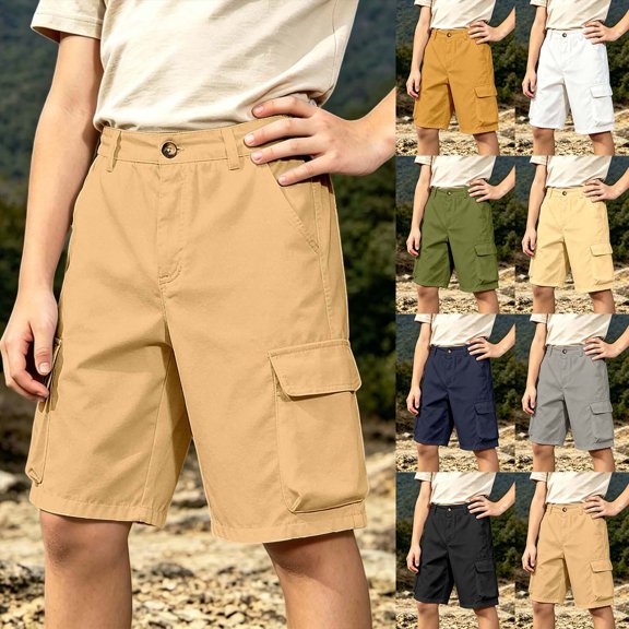 Boy Pants Youth Solid Straight Leg Chino Shorts Stretch Comfortable School Boys Army Green 4-5Y