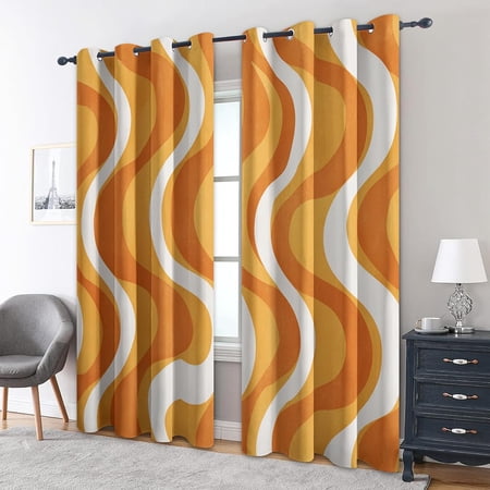 Blackout Curtains Orange Rose 60s Wave Pattern Retro Window Drapes for Bedroom Living Room Kitchen 53 W x 63 L (Pack of 2)