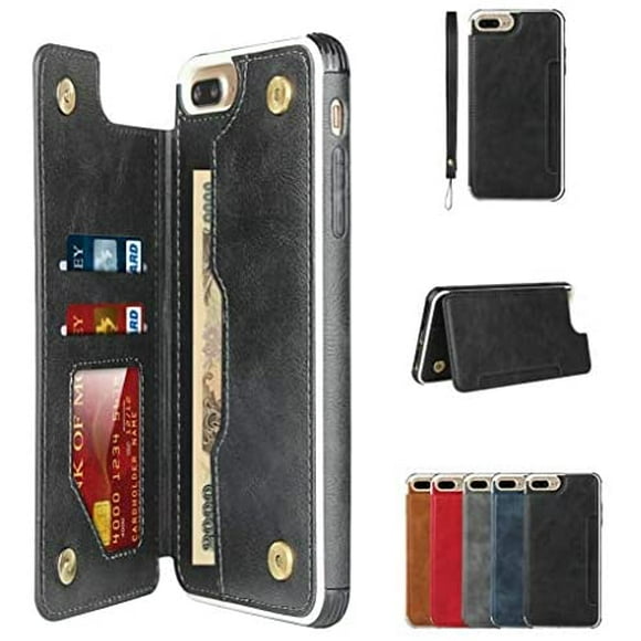 Sailortech iPhone 6 Plus 7 Plus 8 Plus Premium PU Leather Case Wallet Case with Stand, Card Slots, Wristlet, Double