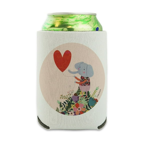 Cute Elephant Holding a Heart Shaped Balloon Can Cooler - Drink Sleeve Hugger Collapsible Insulator - Beverage Insulated Holder