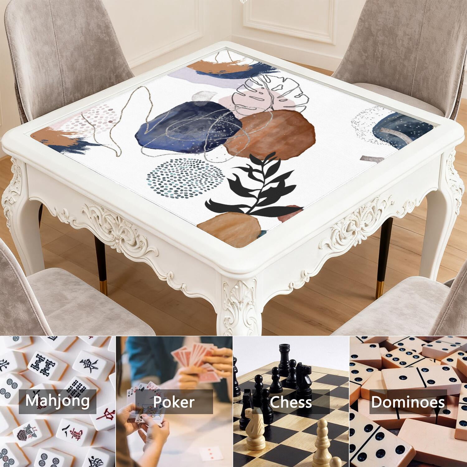 Extra Large Boho Style Mahjong Mat 31.5 Inch Square Rubber Table Cover Features Non-Skid Bottom for Stability and Noise Reduction for Tiles and Cards