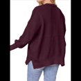 thumbnail image 3 of Suéteres de Murciélago Extragrandes para Mujer, Conjuntos de Otoño 2025, Suéteres de Cuello Redondo de Punto con Abertura Lateral, Tops de Moda. Vino Tinto XL, 3 of 7