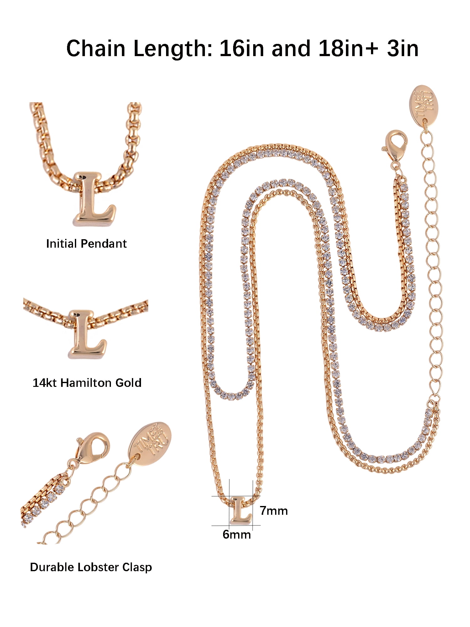 Time and Tru Goldtone 2-Row Rhinestone and Initial "L" Necklace