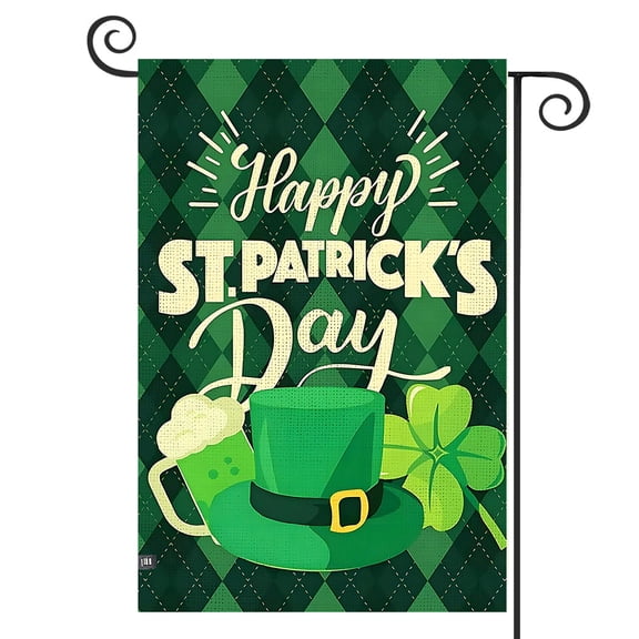 DMERBYL St Patricks Day Garden Flag 12x18 Inch Vertical Double Sided Green Shamrock Hat Beer Yard Flag Lucky Clover Holiday Decor Outside Lawn Display Decorations Happy St Patrick's Day Outdoor