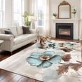 thumbnail image 3 of Tulip Flower Large Area Rugs for Bedroom Living Room, Soft Non Slip Carpet Bedside Rug, Teal Brown Vintage Floral Plant Botanical Rectangle Floor Cover Kitchen Accent Rug 8'x10' for Office, 3 of 9