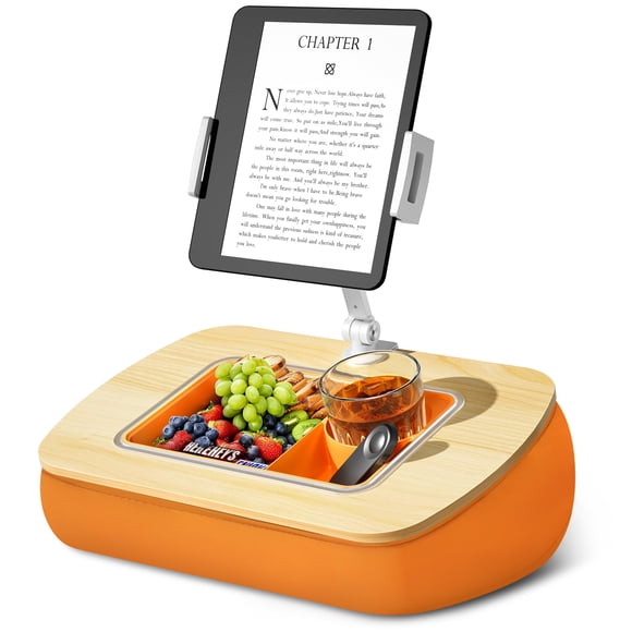Puf ergonov con soporte de almohada para tabletas, diseño de regazo, con tazón para aperitivos, color naranja