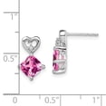 thumbnail image 2 of 14k White Gold 6mm Cushion October/Lab Created Pink Sapphire and Diamond Heart Post Earrings, 2 of 2