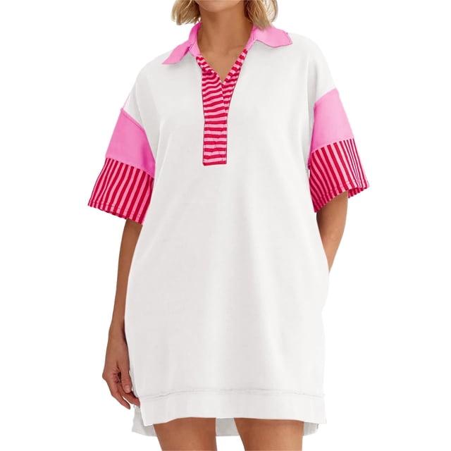 Vestido Wenrine polo con cuello en V para mujer, casual, verano, blanco