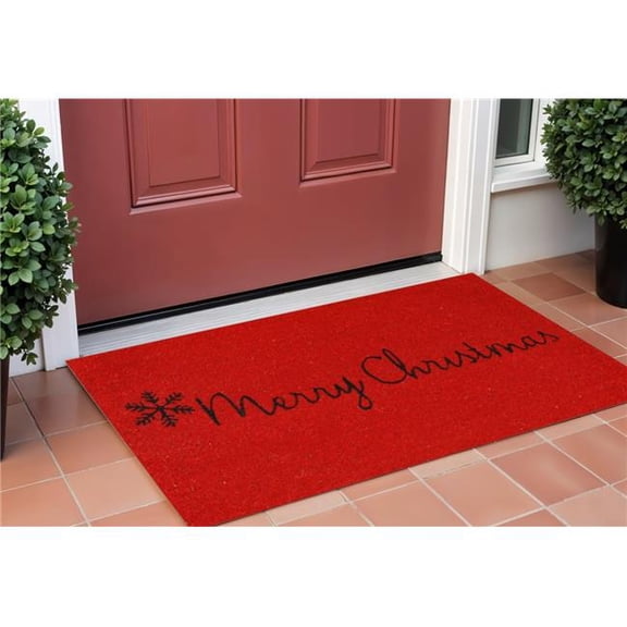 HomeRoots 632287 17 x 29 in. Red & Black Coir Merry Christmas Outdoor Door Mat