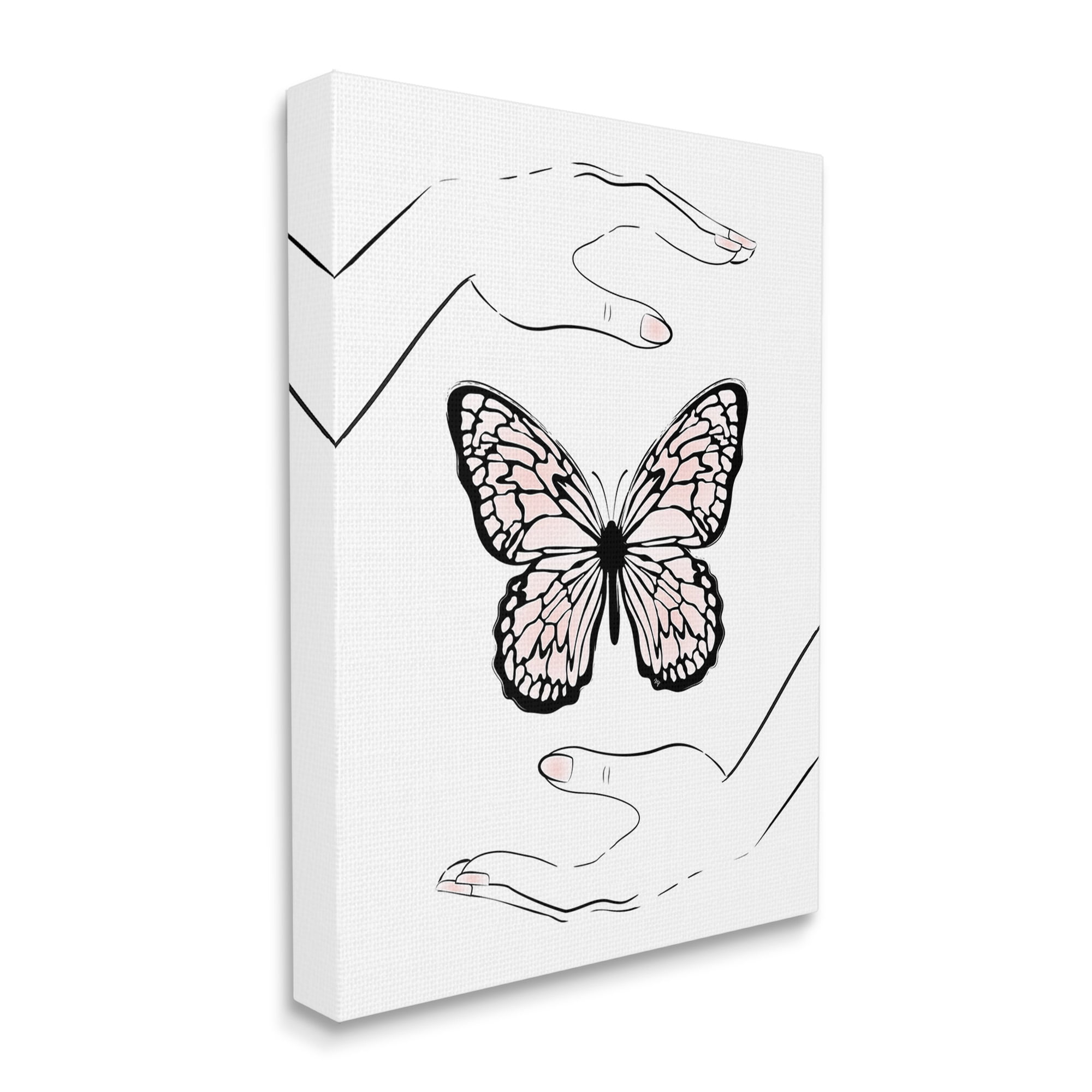 Stupell Industries Hands & Pink Butterfly Animals & Insects Painting Gallery Wrapped Canvas Art Print Wall Art, 30 x 40