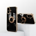 thumbnail image 4 of Case for iPhone 16 Case with Ring Stand [360° Rotatable Ring Holder Magnetic Kickstand][Support Car Mount] Plating Rose Gold Edge Slim Soft Flexible TPU Luxury Phone Case Cover, Black, 4 of 5