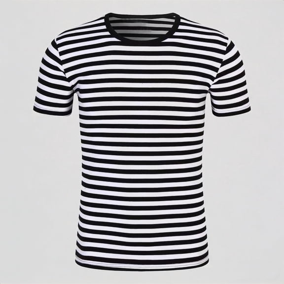 Krdevn Men's Striped Short Sleeve T-Shirt Casual Loose Fit Crew Neck Couple Tee,3XL