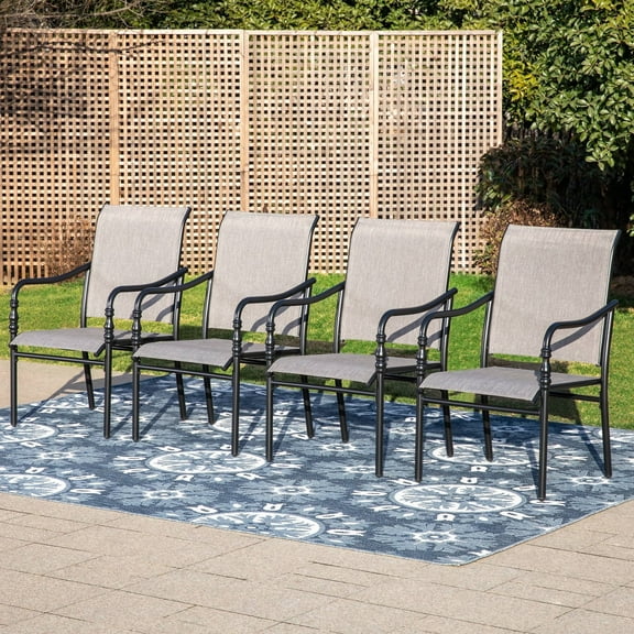 Summit Living 4-Piece Outdoor Dining Chairs, Textilene Fabric & Steel Frame, Black & Gray