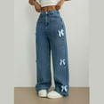 thumbnail image 5 of Baggy Jeans Baggy Jeans for Teen Girls, Woman Cute Bow Jeans High Waist Wide Leg Loose Straight Denim Pants Casual Streetwear Dark Blue L, 5 of 6