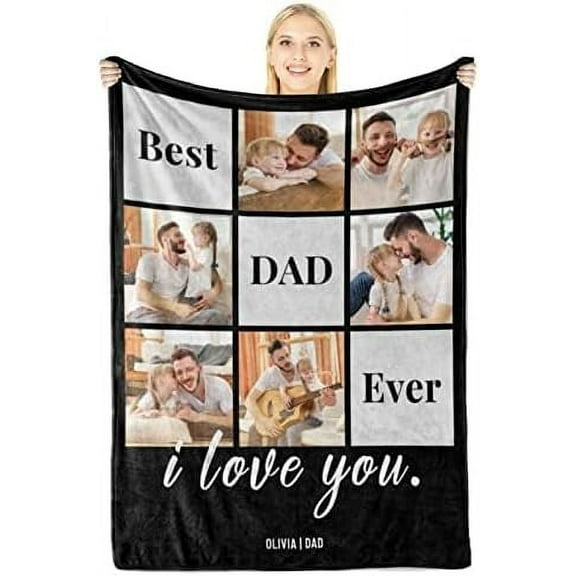 Dad Birthday Gifts, Personalized Blanket with Photo and Text, Personalized Gifts for Father's Day, Valentine's Day Gifts for Dad, Father Birthday Gifts, Daddy Gifts