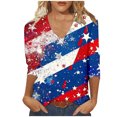 thumbnail image 1 of Manga Larga de la Parte Superior de las Mujeres Impresión Casual Cuello en V 3/4 Manga, Blusa de Estante de Imitación para el Uso Diario, Casero Y Cómodo, 1 of 4