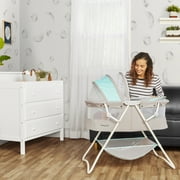 Dream On Me Karley Bassinet in Blue and Grey, Quick Fold and Easy to Carry, Large Storage Basket