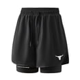 thumbnail image 2 of Lovzfmll Men's Summer Double-Layer Fake Two-Piece Running Fitness Shorts, Sports Athletic Bermuda Shorts Black, S, 2 of 6