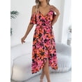 thumbnail image 3 of Women's Printed Cold Shoulder Midi Cami Dress with Tie Front and Front Slit for Summer Party Look 100% Polyester Fabric, 3 of 14