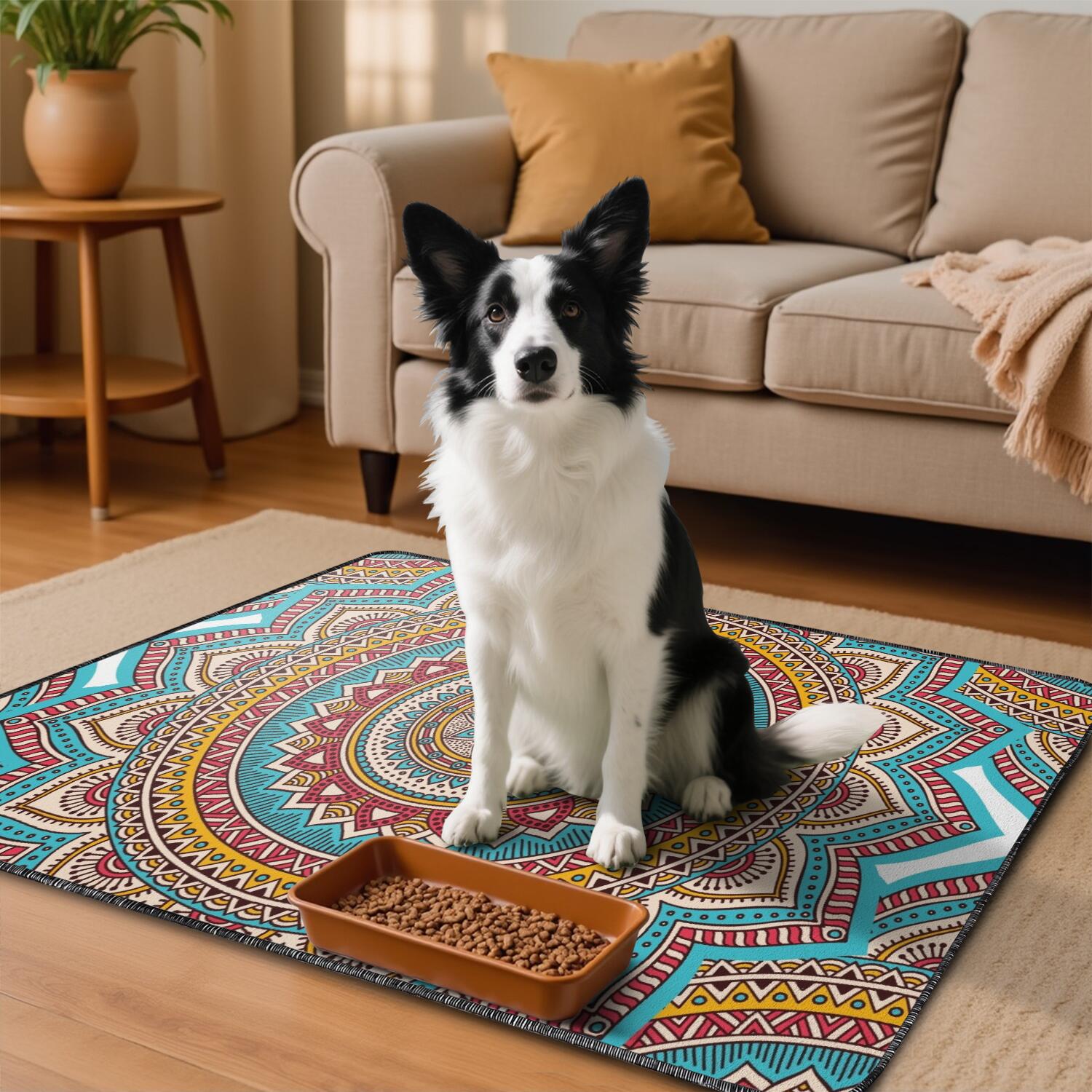 Washable Pee Pads for Small Dogs, 24" x35" Mandala Art, Reliable Potty Solution for Indoor Training, Strong Grip on Tile and Wood Floors.