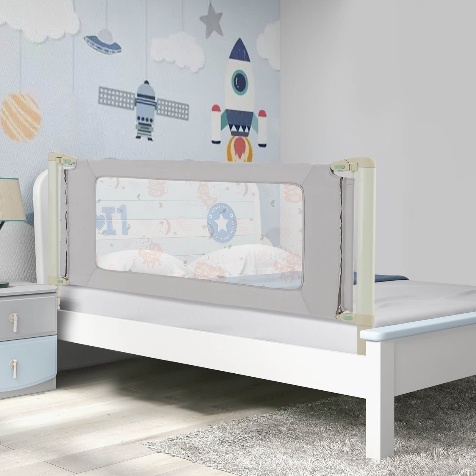 Infans 70" Bed Rail for Toddlers Infants Foldable Safety Bed Guardrail with Double Lock