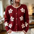 thumbnail image 2 of Arlun Women's Elegant 3D Floral Cardigan Sweaters Fall Winter Long Sleeve Crewneck Knitted Sweater Outerwear Ladies Casual Loose Fit Soft Warm Button Open Front Cardigans 1-Red M, 2 of 4