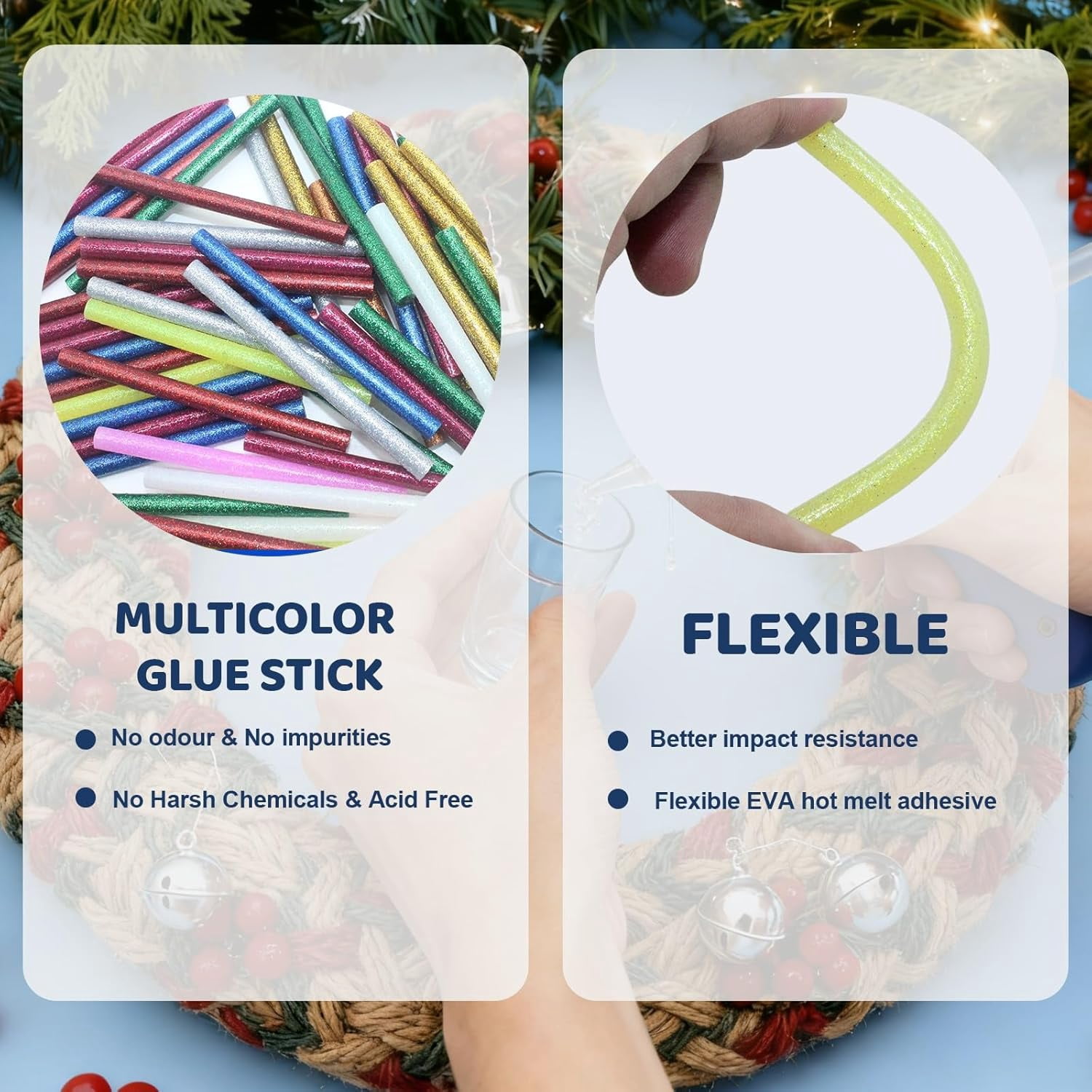 All Temperature Flash Colorful Hot Melt Glue Sticks, 0.27×3.94 Inch 100-Count Clear Strong Bond for High & Low Temp Glue Guns, Crafts DIY, Wood, Fabric, Metal, Plastic, Ceramics