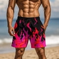 thumbnail image 2 of Timoontee Mens Shorts Vibrant Flame Print Elastic Waist Drawstring Design Quick Dry Fabric for Beach Vacations Pink XXL, 2 of 9
