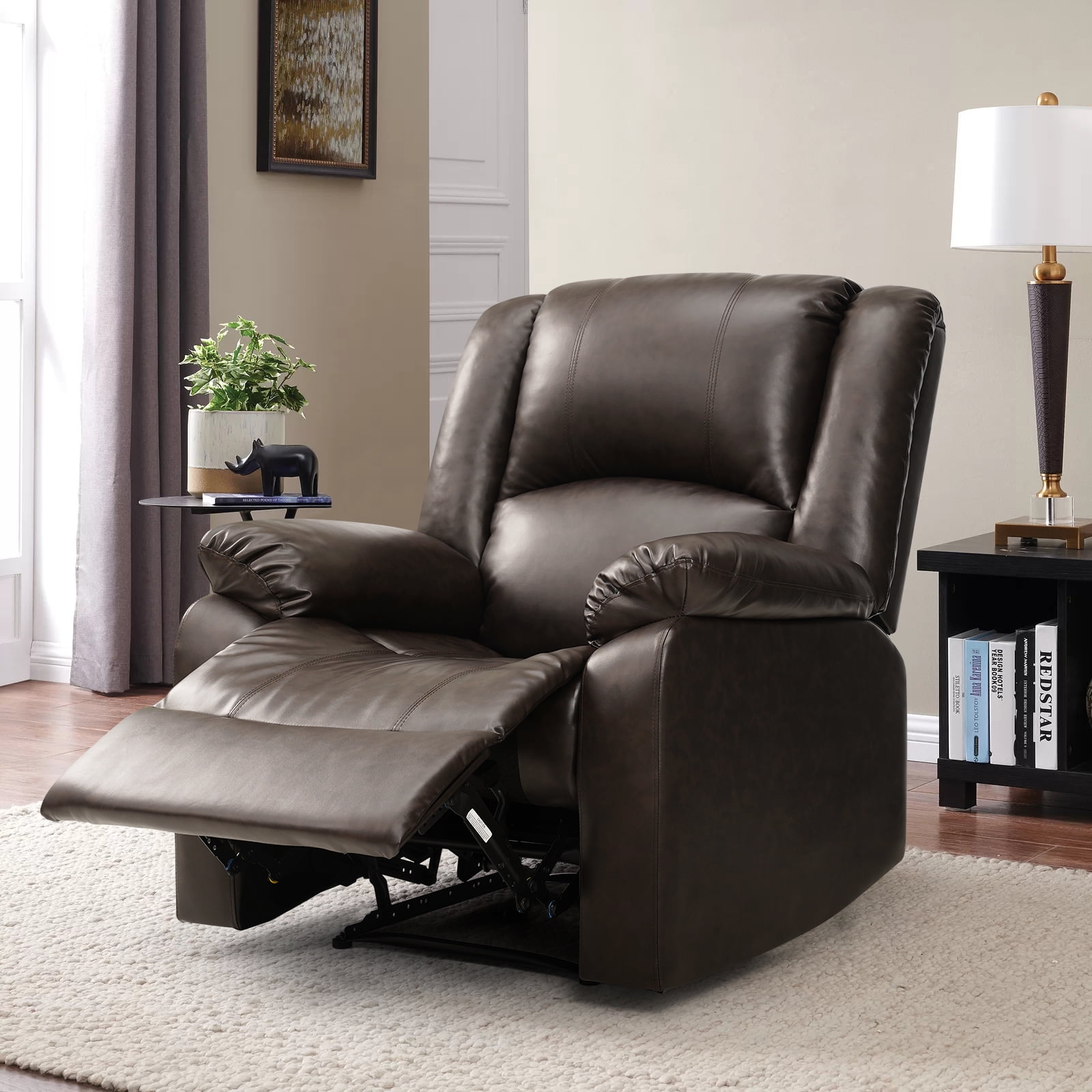 Leather Recliner Chair, Manual Brown Recliner Chair for Adults, Single
