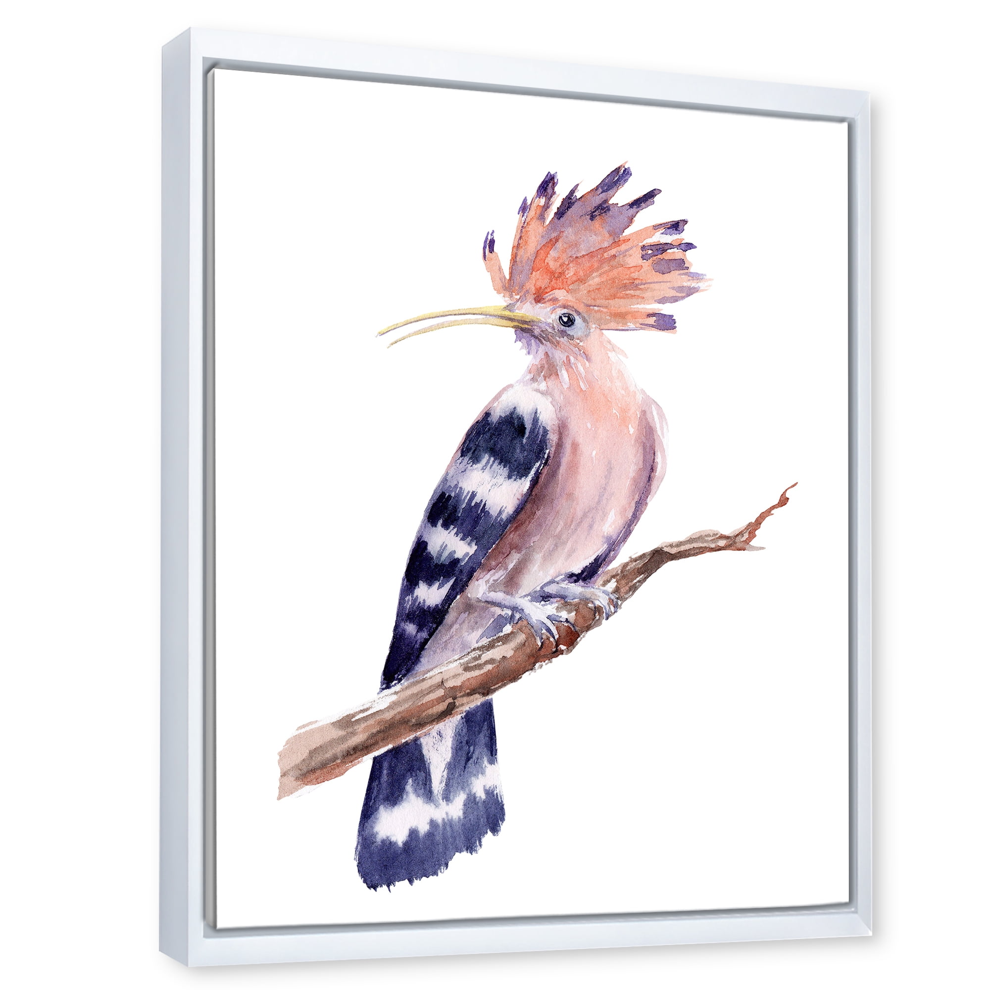 Designart 'Ancient Hoopoe Bird On A Branch' Traditional Framed Canvas Wall Art Print