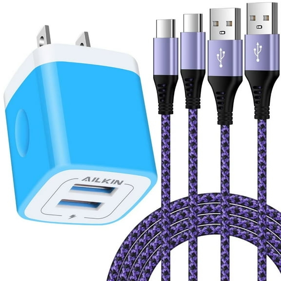 Charging Block,Type C Charger Block Fast Charging AILKIN Dual Port Charger Block with 2PCS Type C Charging Cables 6ft USB C Cables Wall Charger Block Plug Android Charger Phone Cords Type C