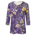 thumbnail image 4 of miqiqism 3/4 Length Sleeve Shirts for Women Floral Print Tees Blouses Teen Girls Crew Neck Loose Shirt Juniors Casual Slim Fit Tops Tee Shirts,Purple,Medium, 4 of 4