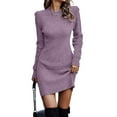 thumbnail image 1 of Innerwin Robe Chandail Col Rond Dames Chandail d'Hiver Manches Longues Robes Mini Élégantes Violet P, 1 of 2