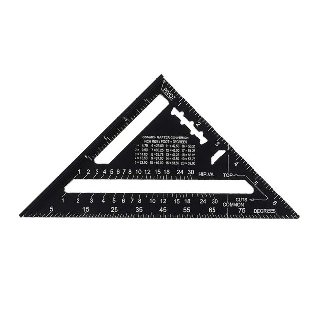Regla triangular Uanit de 7 pulgadas, negra, transportador cuadrado para vigas, de aleación de aluminio de alta precisión, herramienta de medición de diseño para ingenieros y carpinteros.