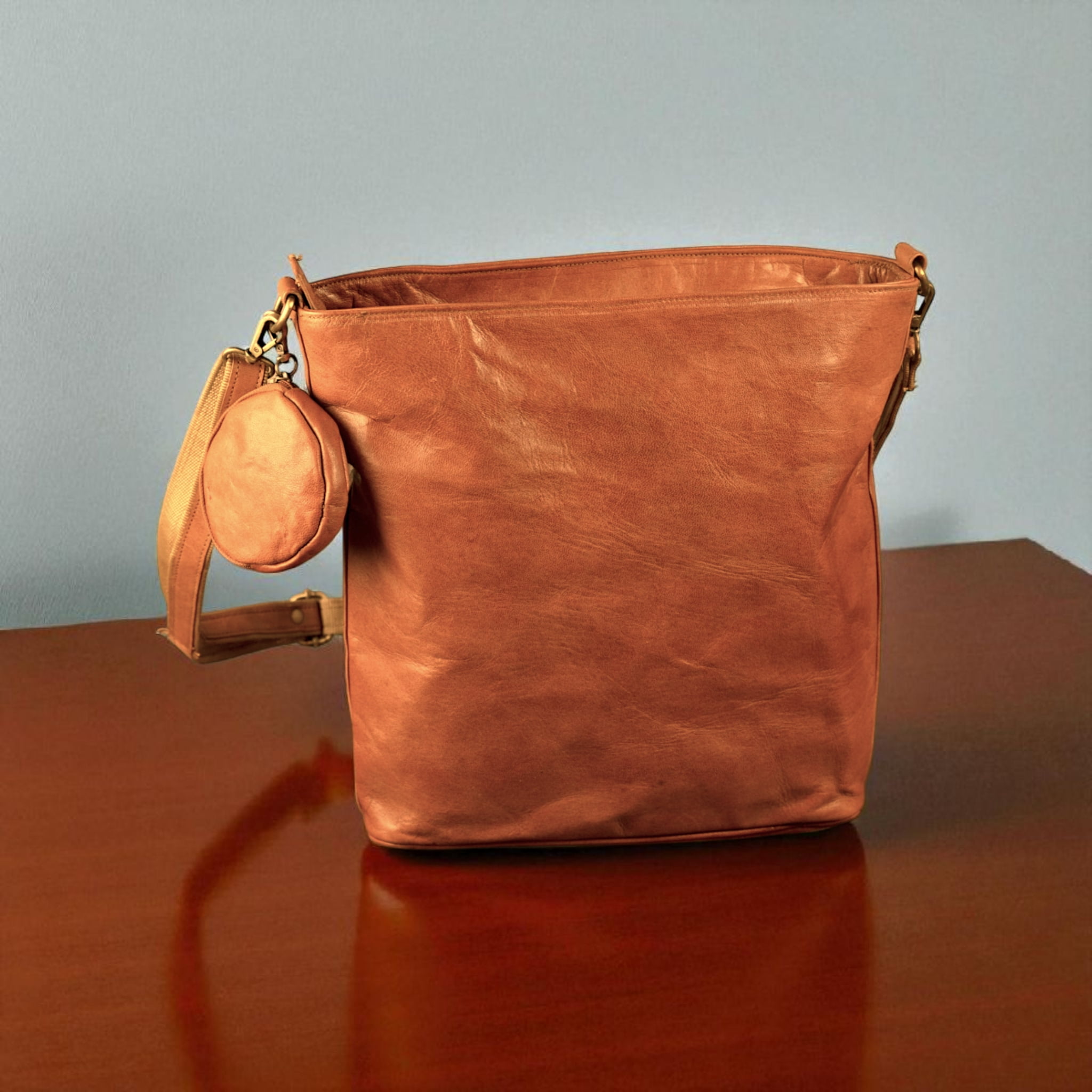 Genuine Leather Tote Crossbody Bag for Women with Coin Pouch, Handmade Shoulder Handbag, Stylish Vintage Purse for Daily Travel Use Tote beg 14.5 x 13.5