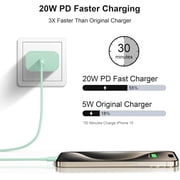 2 Pack for iphone 15/16 wallCharger Fast Charging , 20W USB C Wall Charger Block with 6Ft Type C Cable Compatible for iphone 15/15 Pro/15 Pro Max, Air 5/4 , Samsung Galaxy and Android Phone,green