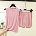 thumbnail image 2 of PRINxy Women's Solid Color Pajama Set, Sleeveless Crew Neck Tank Top & Split Hem Shorts, 2-Piece Lightweight Summer Casual Loungewear Sleepwear Pink L, 2 of 9