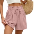 thumbnail image 5 of Hurxie Women's Cotton Crinkled Lounge Shorts High Waist Drawstring Summer Casual Shorts with Pockets Pink,M, 5 of 6