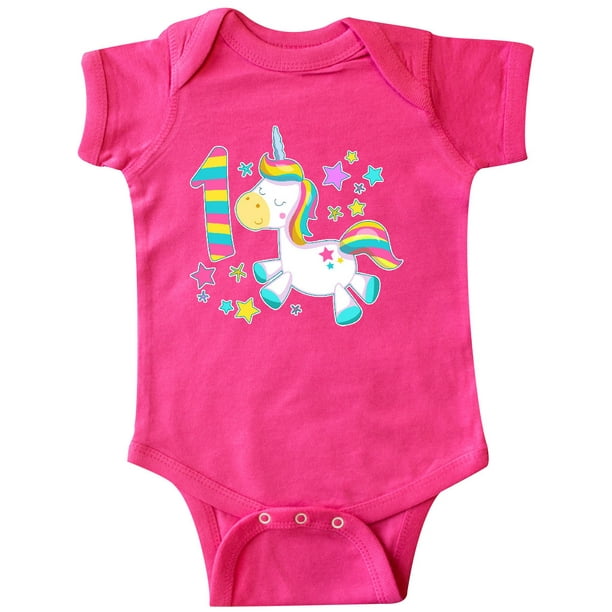 INKtastic - Inktastic First Birthday Rainbow Unicorn Plush and Stars Infant Creeper Unisex