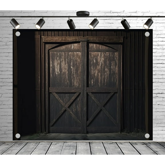 7x5ft Rustic Backdrop Wooden Barn Door Photo Backdrop Dark Background for Theme Party Wedding Birthday Baby Shower Decoration Banner Photo Booth Props