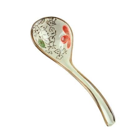 

Chinese Style Ceramic Soup Spoon 6.5inch Asian Food Eating Spoon Vintage Flower Design Ramen Noodle Spoons Dumpling Spoon Dinnerware for Wonton Cereal A