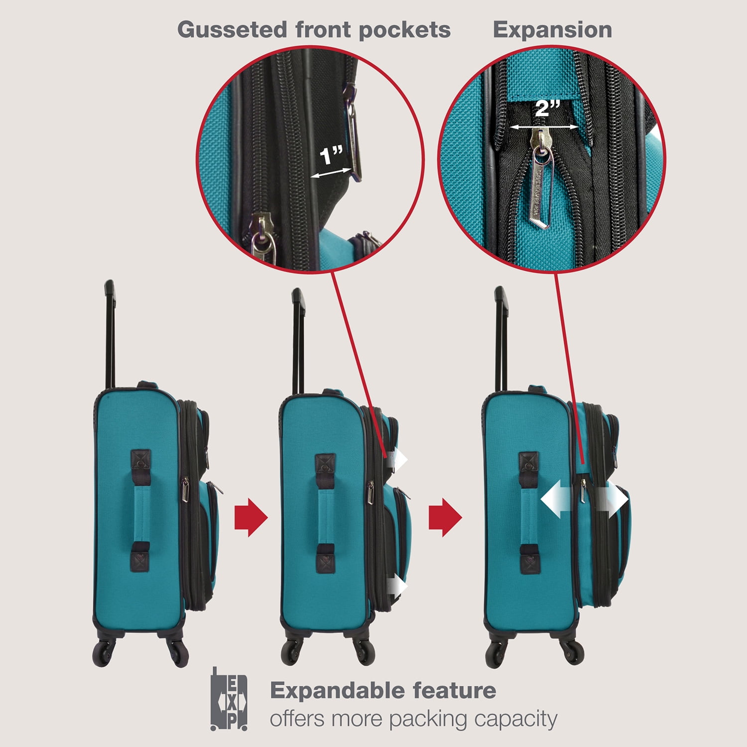 U.S. Traveler Rio Rugged Fabric Expandable Carry-on Spinner Luggage Set w/ Tote, Teal, 2 Piece (21/14)