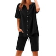 thumbnail image 2 of GILIGEGE Linen Sets for Women 2 Piece Summer Women's Solid Color Fashion Casual Cotton Linen Pocket Long Sleeve Shirt Short Jacket Suit Lounge Beach Vacation Two Piece Outfits Tracksuits Black S, 2 of 8