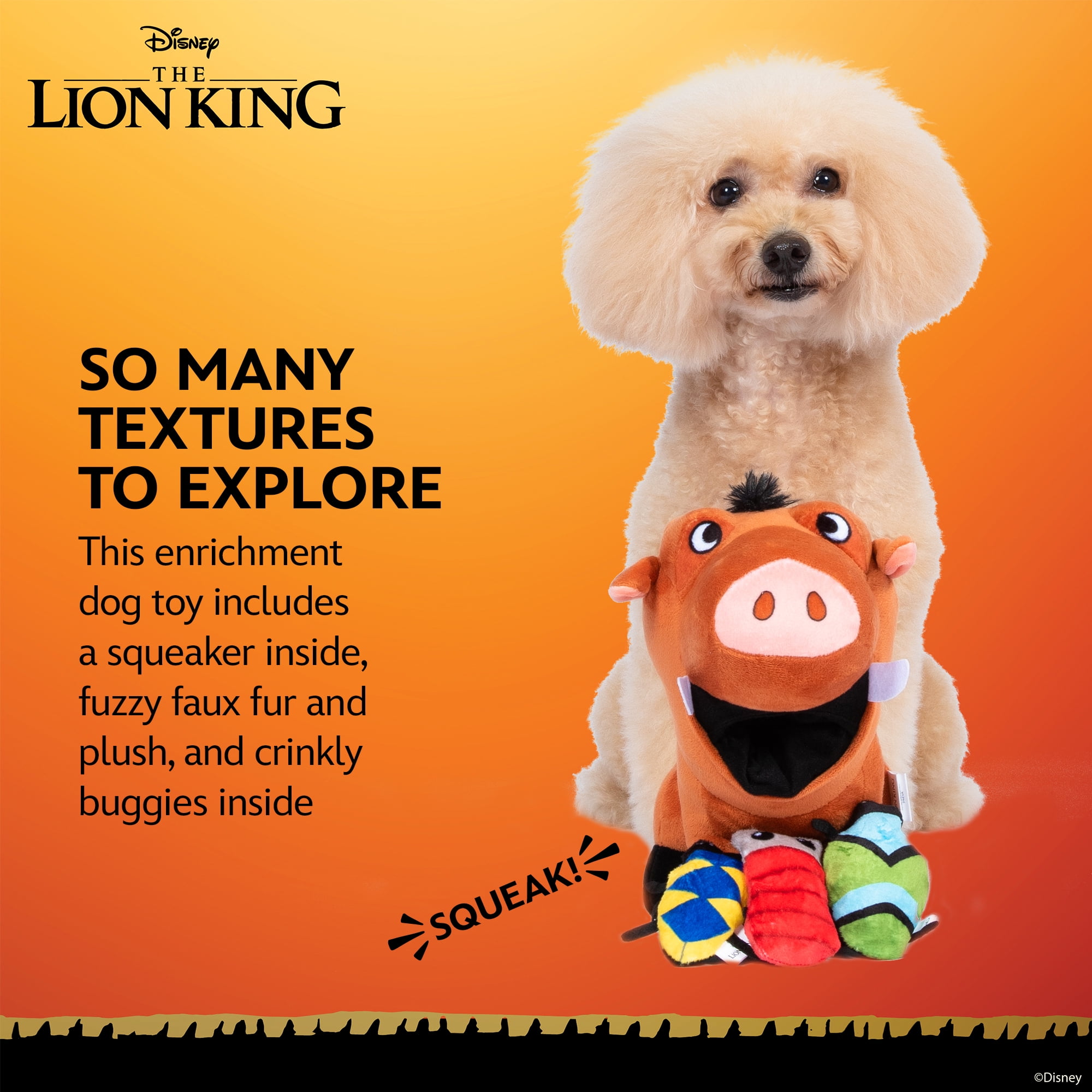 DISNEY 100 THE LION KING: Pumba & Bugs Plush Burrow Pet Toy-9in